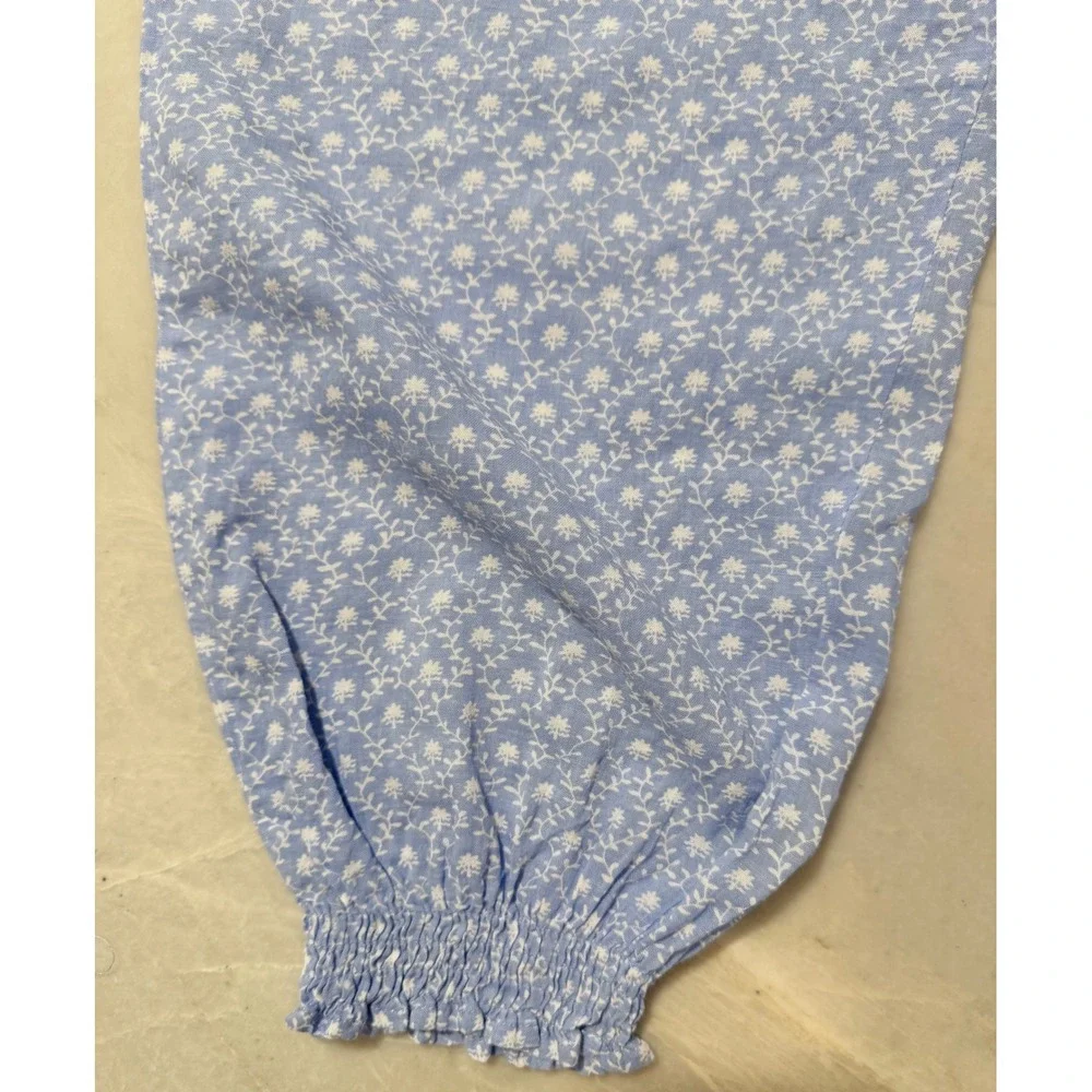 Anthropologie Mable Blue Floral Smocked Crop Top Jogger Pajama Set Womens Size S